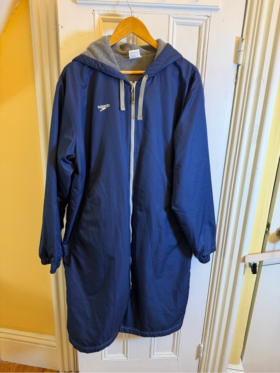 Speedo Jackets & Blazers - Speedo Swim Parka Adult Large Blue Hooded Fleece Lined Full Zip Deck Coat
